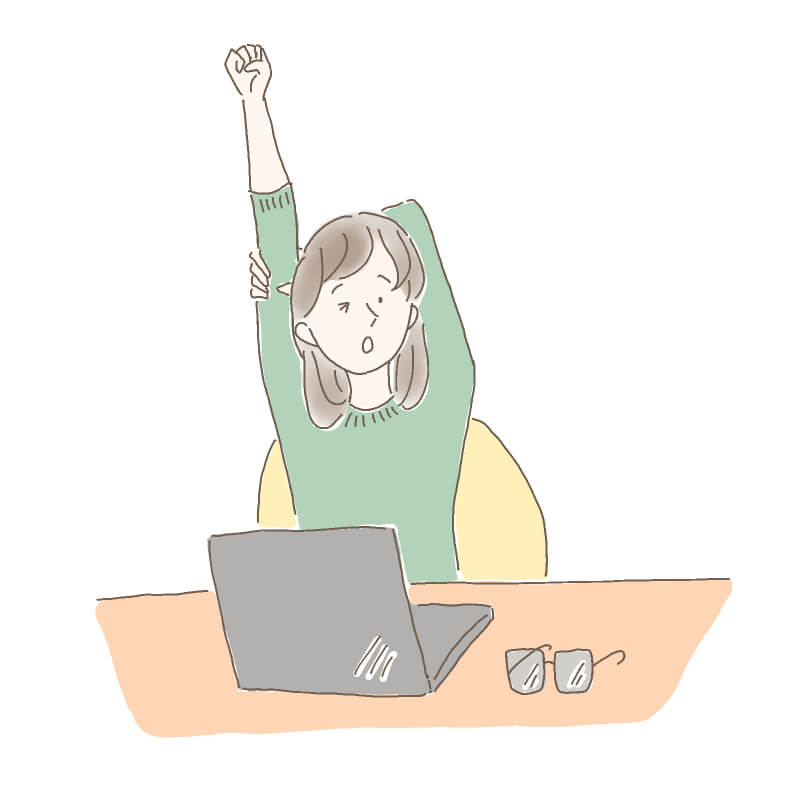 体を上に伸ばしてストレッチする女性のイラスト